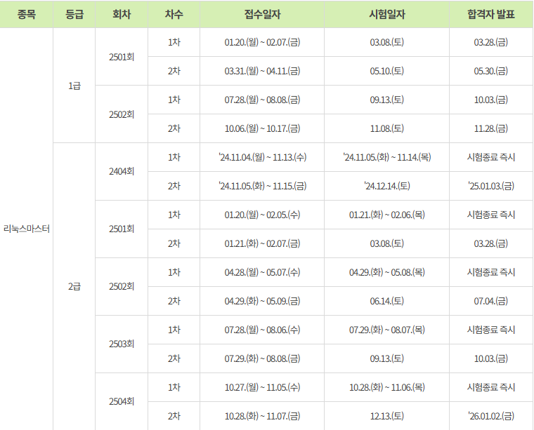 리눅스 마스터 일정